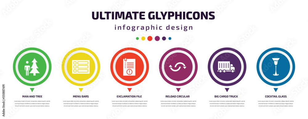 Poster ultimate glyphicons infographic element with filled icons and 6 step or option. ultimate glyphicons 