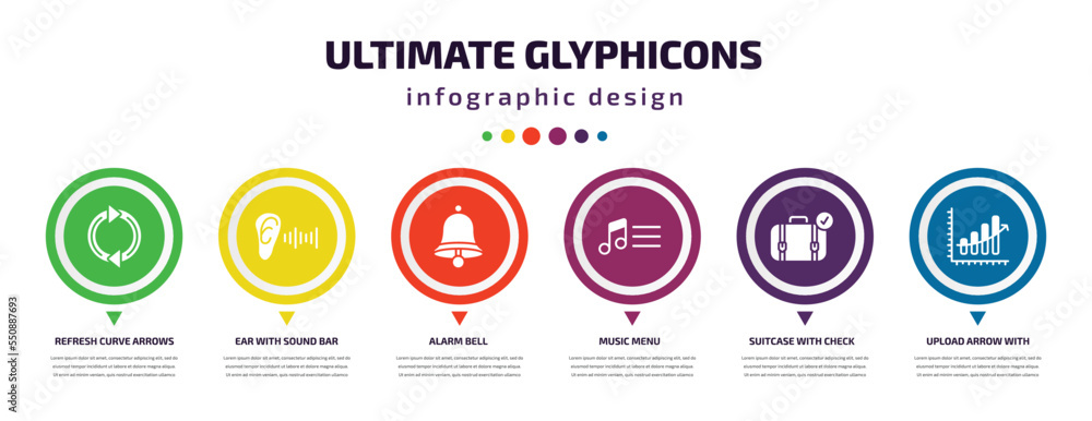 Poster ultimate glyphicons infographic element with filled icons and 6 step or option. ultimate glyphicons 