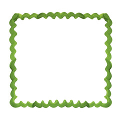 Square hand drawn gouache photo frame. Green rectangle of wavy lines. Decorating photos and...