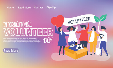 Volunteer day landing page. banner template illustrator.