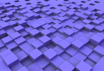 Cubes of irregular heights rendered with 3d animation, cube surface blue