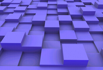 Fototapeta premium Cubes of irregular heights rendered with 3d animation, cube surface blue