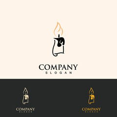 Candle icon burning, simple design style graphic flat line illustration