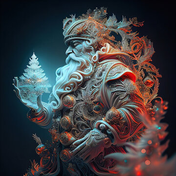 Fantasy Santa Claus Holding Holy Tree In His Hand, Design, 3D