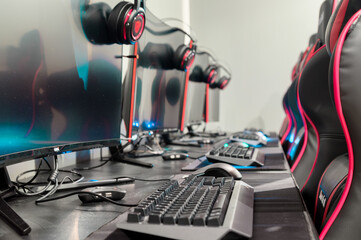 Workplace at the computer, keyboard, headphones, monitor. High quality photo © SeTTMF