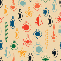 Mid century retro pattern with Christmas tree toys