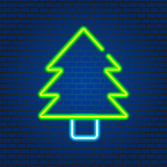 Christmas tree on the blue brick wall background. Vector - 550892480