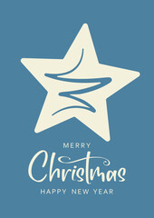 Obraz premium Christmas card with star. Merry Christmas and Happy New Year lettering. Vector illustration