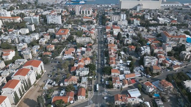 Streets of Haifa city in Israel, aerial view