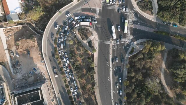 Cars on the streets of Jerusalem, Israel (aerial shot)