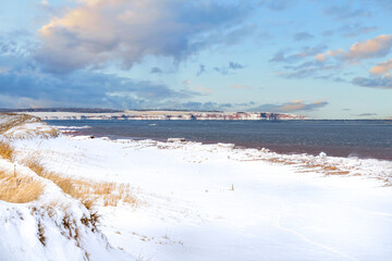 Snow covered beaches along the north shore of Prince Edward Island in the PEI National Park.