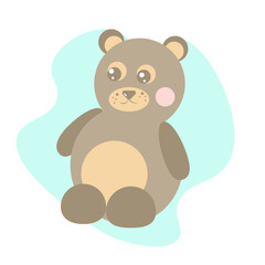 cute bear teddy toy for kids in brown and grey colors vector illustration. Object in children's life. Blue background, joy for child. kindergathen time