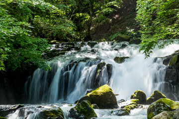 Scenery of Tateshina Otaki Waterfalls in summer surrounded by silence at Nagano,Japan.