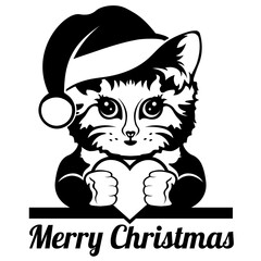 Christmas Cat SVG, Cat Heart SVG, Cat SVG, Cat Silhouette, Christmas SVG, Cat face SVG, Kitty SVG, Cute Cat SVG, Christmas Cat cut file