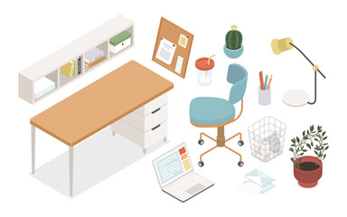 Office furniture - modern vector colorful isometric illustrations set