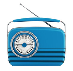Blue vintage radio on transparent background