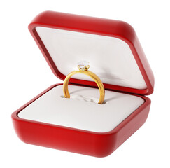 Diamond ring inside open red box on transparent background