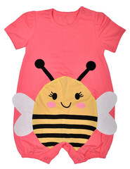 baby girl pink bee bodysuit isolated on white background