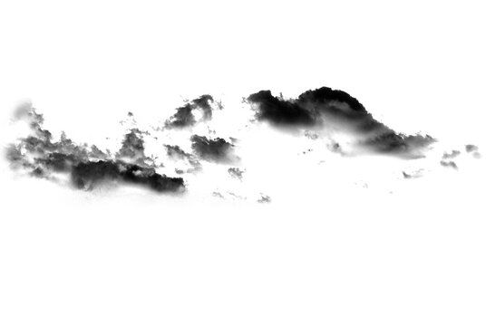 Abstract black cloud or smoke swirl overlay on transparent background pollution. Royalty high-quality free stock PNG image of abstract cloud overlays on white background. Black fog swirls fragments