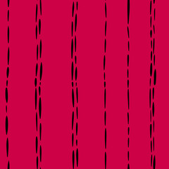 Hand drawn seamless pattern of color 2023 magenta abstract geometric background. Red purple with black line doodle stripe curves, minimalist trendy design for fabric print wrapping paper, stylish
