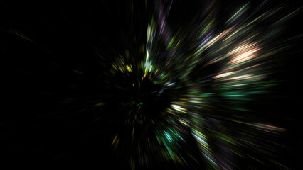 Abstract green and gold sparkles. Fantastic space background. Digital fractal art. 3d rendering.