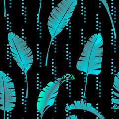 Palm leaves seamless pattern. Hand drawn digital pattern. Tropical leaves. Exotic illustration on black background.	