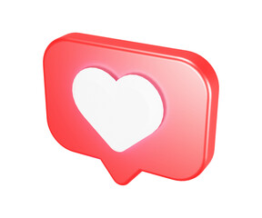 3d Icon Heart shape social media notification on transparent