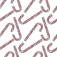 Seamless pattern Realistic Christmas candy isolated on white background. Vector illustration. Top view icon. Template for a greeting card for Christmas and New Year.