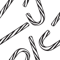 Black silhouette  Seamless pattern Realistic Christmas candy isolated on white background. Vector illustration. Top view icon. Template for a greeting card for Christmas and New Year.