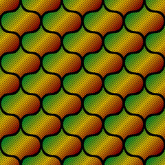 BLACK SEAMLESS VECTOR BACKGROUND IN ART DECO STYLE WITH MULTICOLORED ABSTRACT ELEMENTS