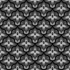 BLACK SEAMLESS VECTOR ART NOUVEAU BACKGROUND WITH GREY FLOWERS