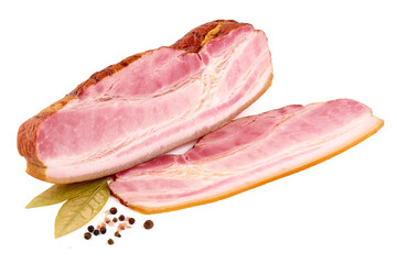 Smoked pork brisket, isolated on white background.