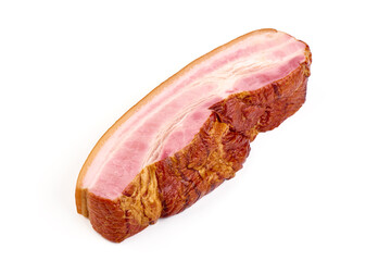 Smoked pork brisket, isolated on white background.