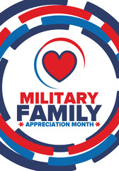 Obraz premium National Military Family Month in United States. Celebrate annual in November. Thank you for military family. Patriotic american elements. Poster, card, banner, background. Vector illustration