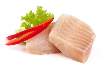 Tilapia fish fillet, isolated on white background.