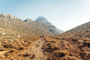 Rocky landscape of Crete and the Mediterranean Sea on the island of Crete, Greece. Location close to Balos