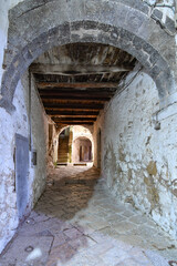 A narrow street in Pietramelara, a medieval village in Caserta province, Italy.