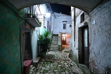 A narrow street in Pietramelara, a medieval village in Caserta province, Italy.