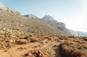Rocky landscape of Crete and the Mediterranean Sea on the island of Crete, Greece. Location close to Balos