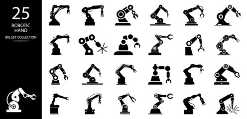 Robotic hand manipulator silhouette symbol icon. Robot limb logo. Robot arm. automation, robot, CNC shape logo.
