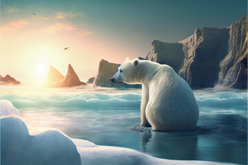 Eisbär ohne Eis und bedroht von der Klimaerwärmung