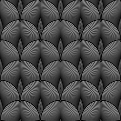 Obraz premium BLACK SEAMLESS VECTOR BACKGROUND WITH GREY GINKGO BILOBA LEAVES