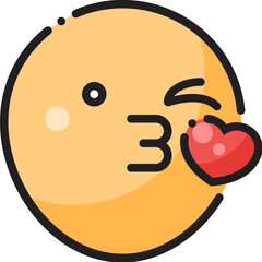 Blowing a Kiss  Smiley Emoticon Face filled color line icon