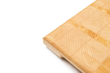 Endgrain wooden cutting board isolated above white background