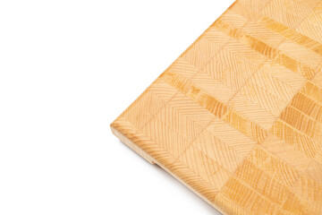 Endgrain wooden cutting board isolated above white background