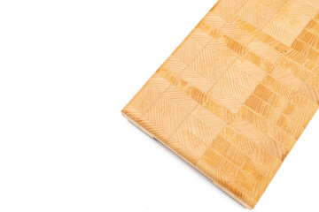 Endgrain wooden cutting board isolated above white background
