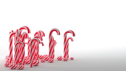 3D Candy Canes Holiday Background With Copy Space