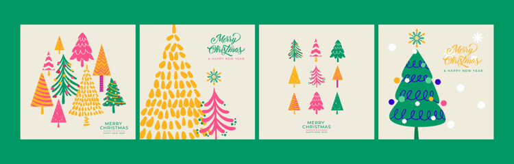 Happy New Year and Christmas!
Set of cards with Christmas trees are hand-painted in different styles, but they complement each other perfectly. Perfect as a postcard, invitation, poster or for social 