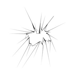 Black Simple Line Broken Glass,  Cracks, Shattered Doodle Outline Element Vector Design Style Template Sketch Isolated Illustration Destruction, Damaged