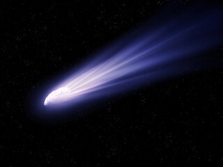 Obraz na płótnie Canvas Tail of a comet glows in outer space. A large comet near the Earth's orbit. Celestial body of the solar system.